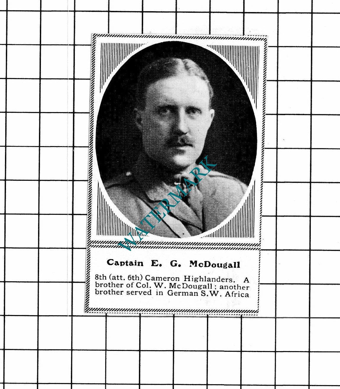 Captain E G McDougall 8th Cameron Highlanders - c.1918 SMALL Clipping / Print