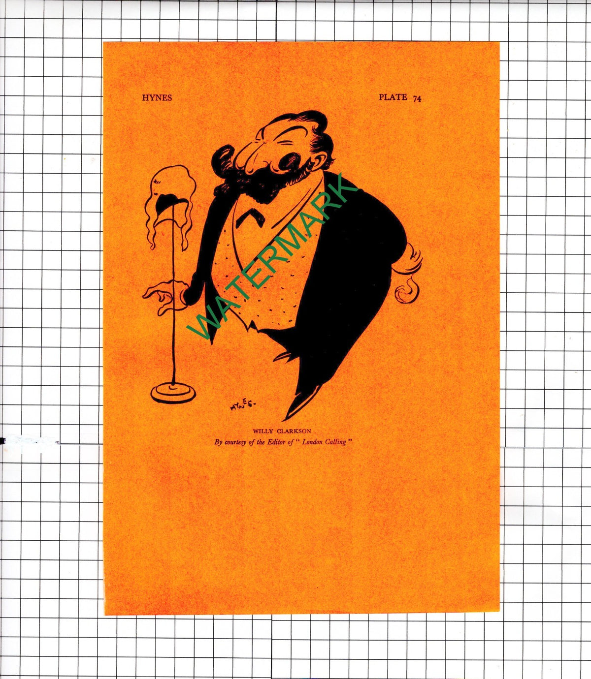Willy Clarkson Caricature Hynes - 1928 Clipping / Print