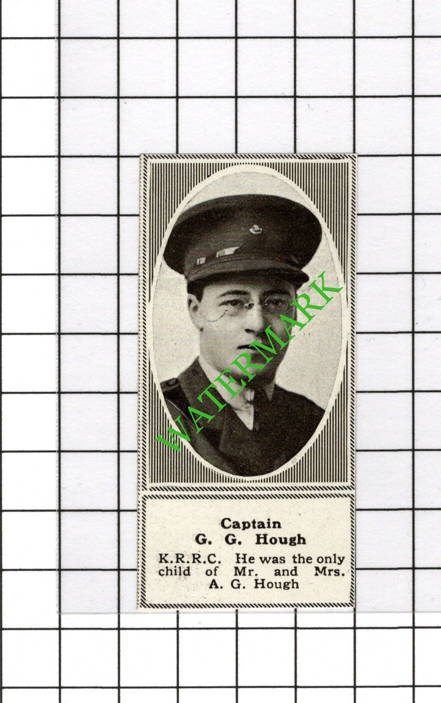 Captain G G Hough KRRC - 1918 SMALL Cutting