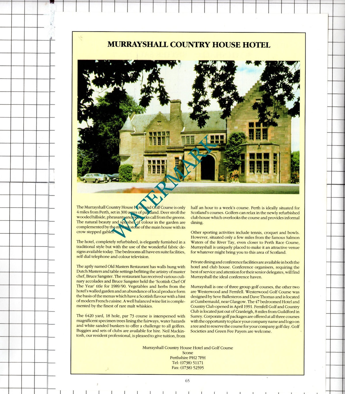 Murrayshall Country House Hotel Scone Perthshire Bruce Sangster - 1991 Advert