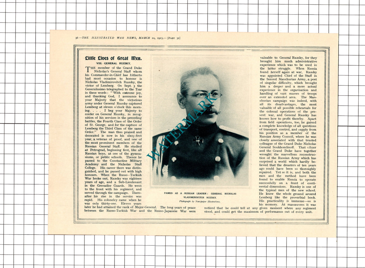 HMS TRIUMPH Ship Tsing-Tau / General Ruzsky - 1915 Clipping / Print