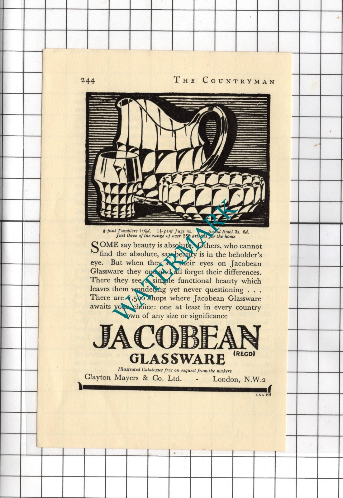 Jacobean Glassware Clayton Mayers & Co Ltd London - 1934 Small Advert