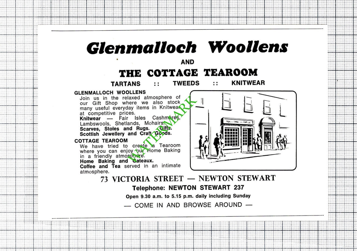 Glenmalloch Woollens Cottage Tearoom Newton Stewart Small Advert -c.1975 Cutting