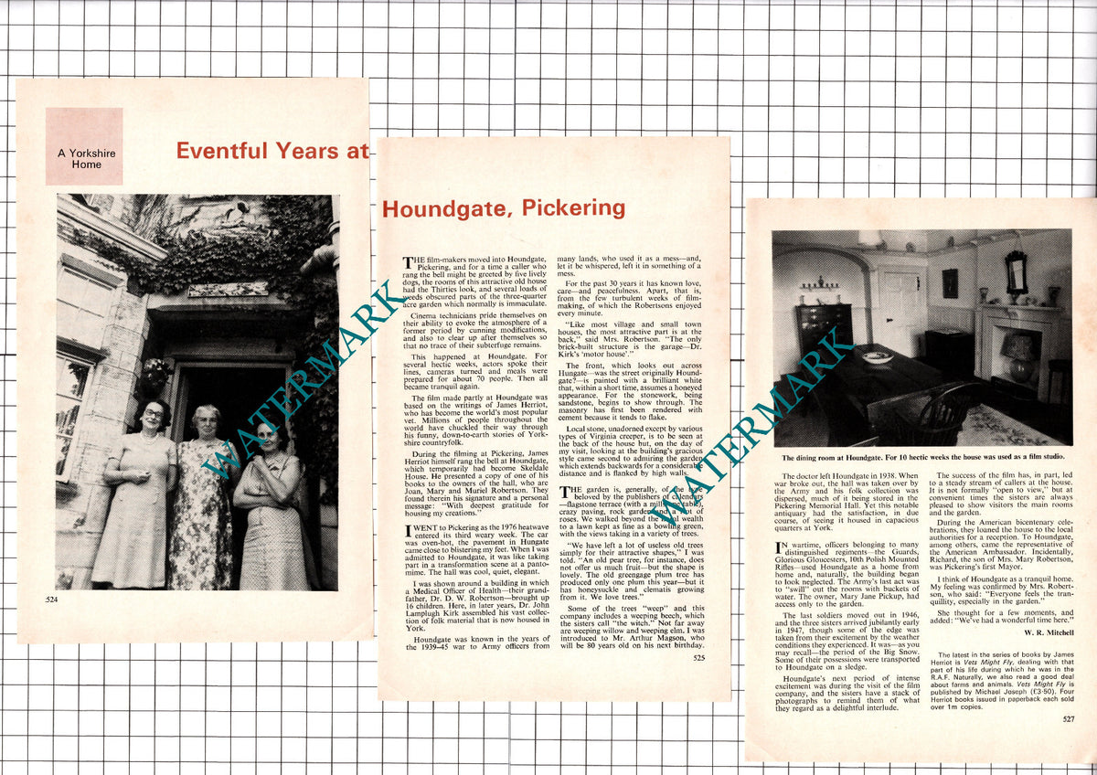 Joan Robertson Houndgate Pickering Yorkshire Herriot Filming - 1976 Article
