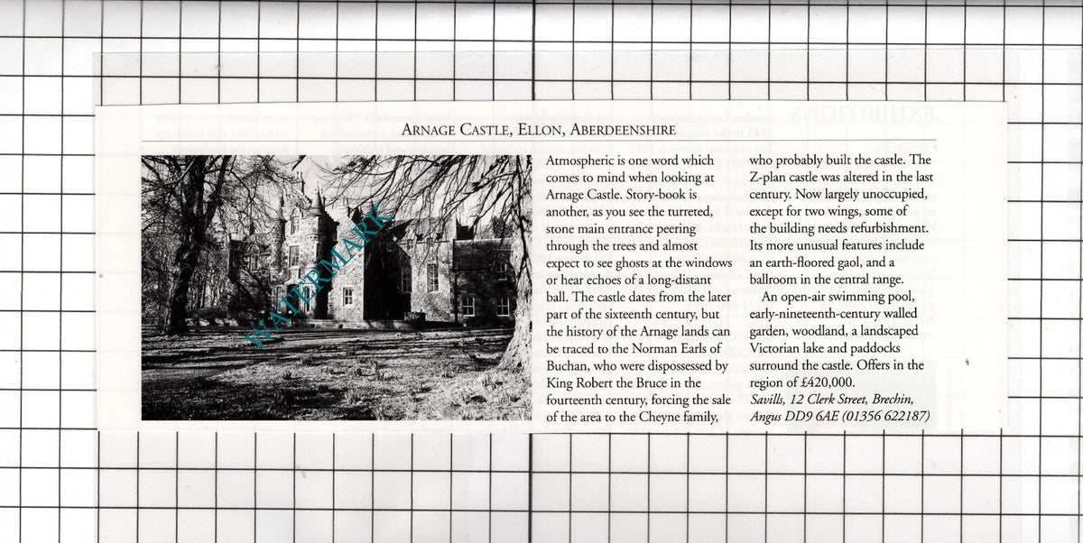 Arnage Castle Ellon Aberdeenshire House Sale Advert - 1995 Cutting
