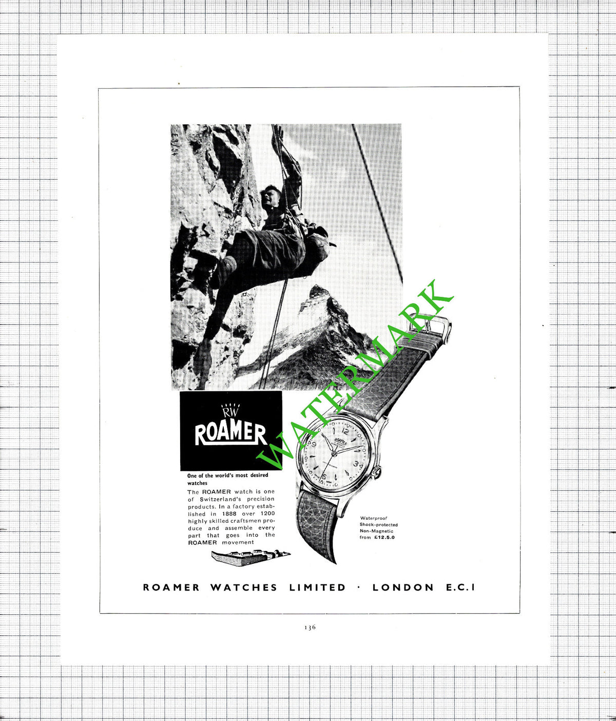 Roamer Watches Ltd London ADVERT - 1956 Cutting
