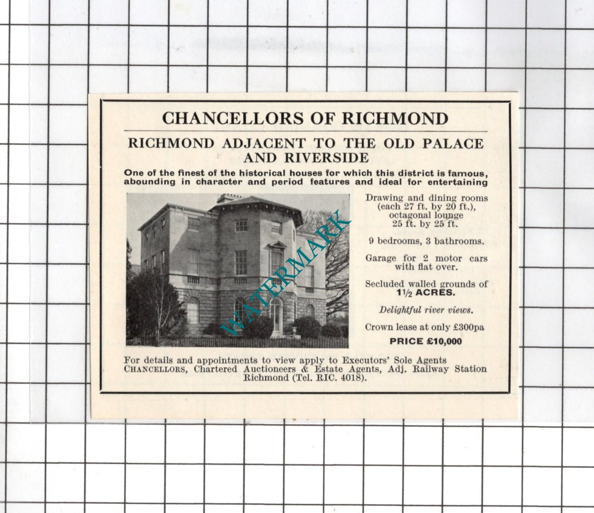 Richmond Surrey Chancellors Of Richmond SMALL House Sale Advert - 1967