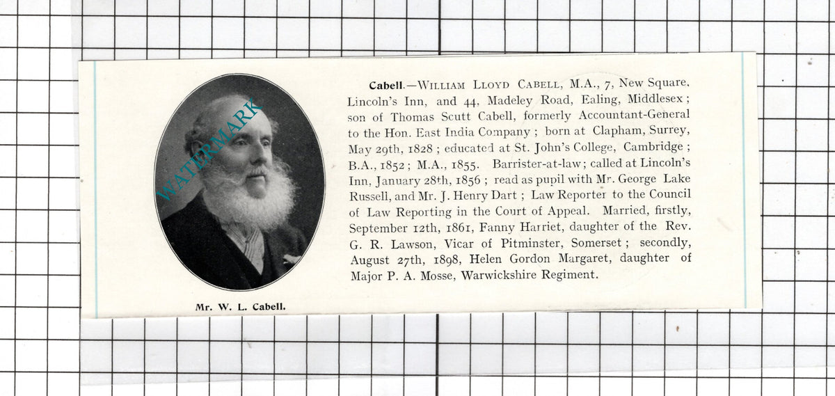 William Lloyd Cabell 44 Madeley Road Ealing Middlesex - c.1905 Clipping