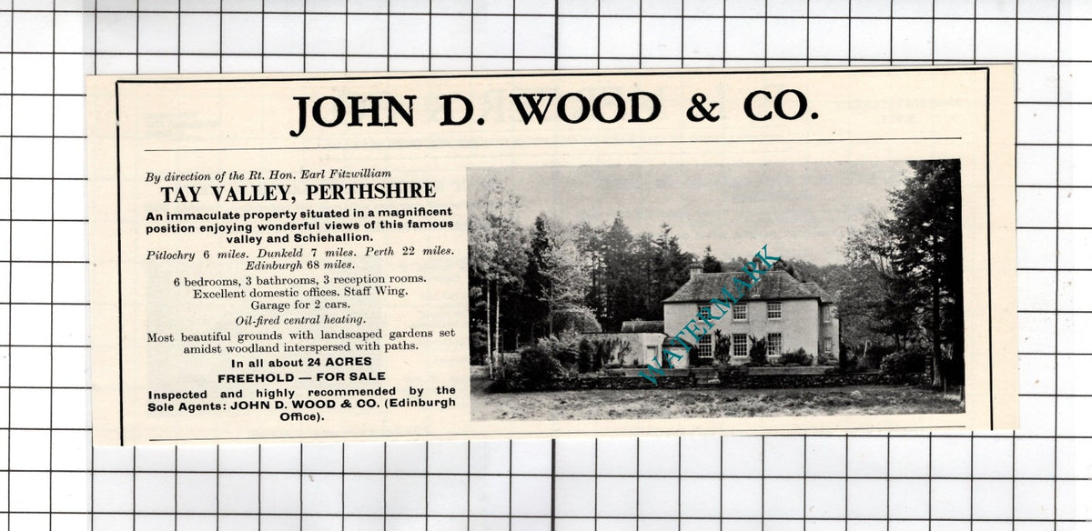 Rt Hon Earl Fitzwilliam Tay Valley Perthshire Scotland - 1967 House Sale Advert