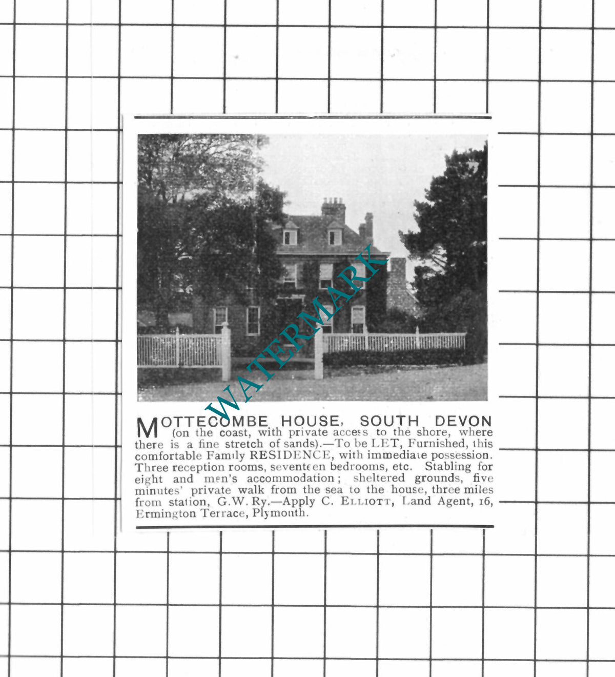 Mottecombe House South Devon Letting Advert - 1903 SMALL Clipping