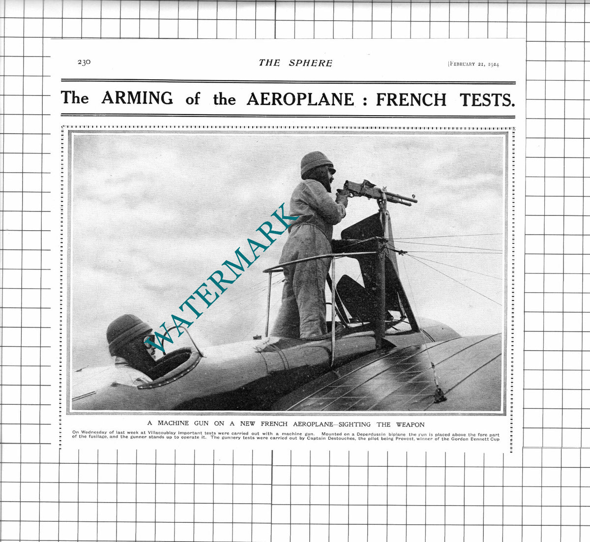 Captain Destouches French Aeroplane Tests WW1 Provost Pilot - 1914 Cutting
