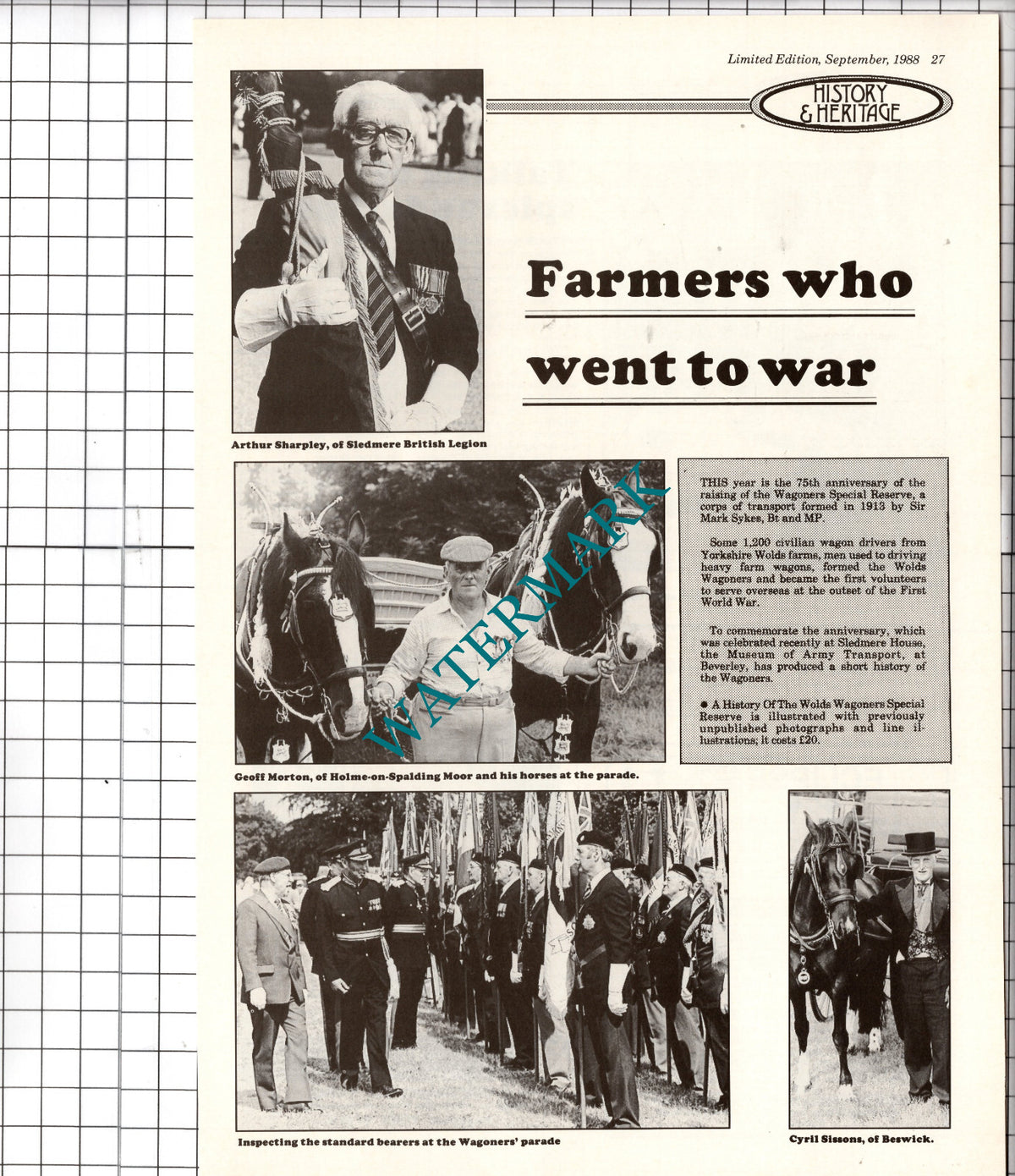 Wolds Wagoners Arthur Sharpley Sledmere Cyril Sissons Geoff Morton 1988 Cutting
