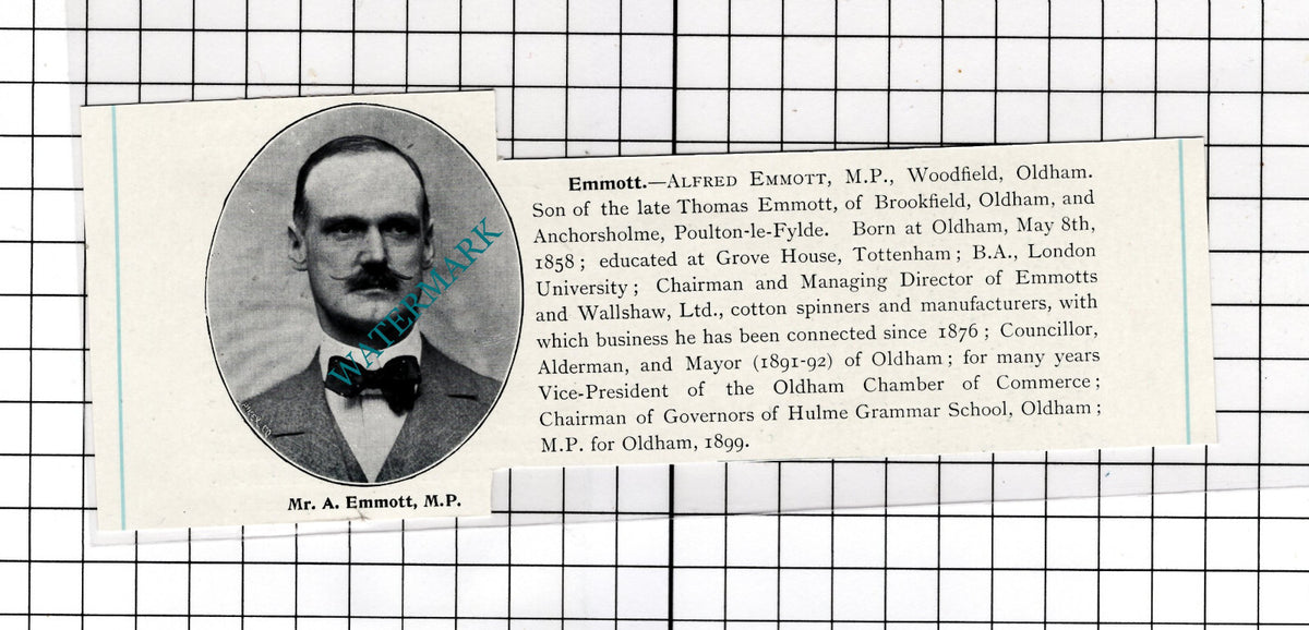 Mr Alfred Emmott MP Woodfield Oldham Manchester - c.1900 Cutting