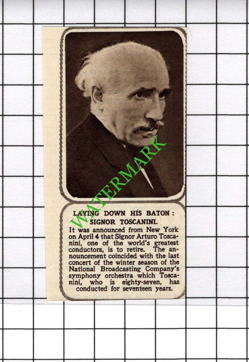 Signor Arturo Toscanini - c.1954 Small Cutting
