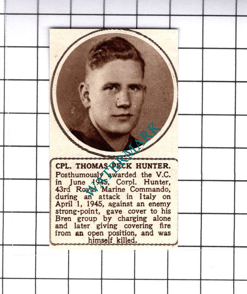 Cpl Thomas Peck Hunter 43rd Royal Marine Commando WW2 - 1945 SMALL Cutting