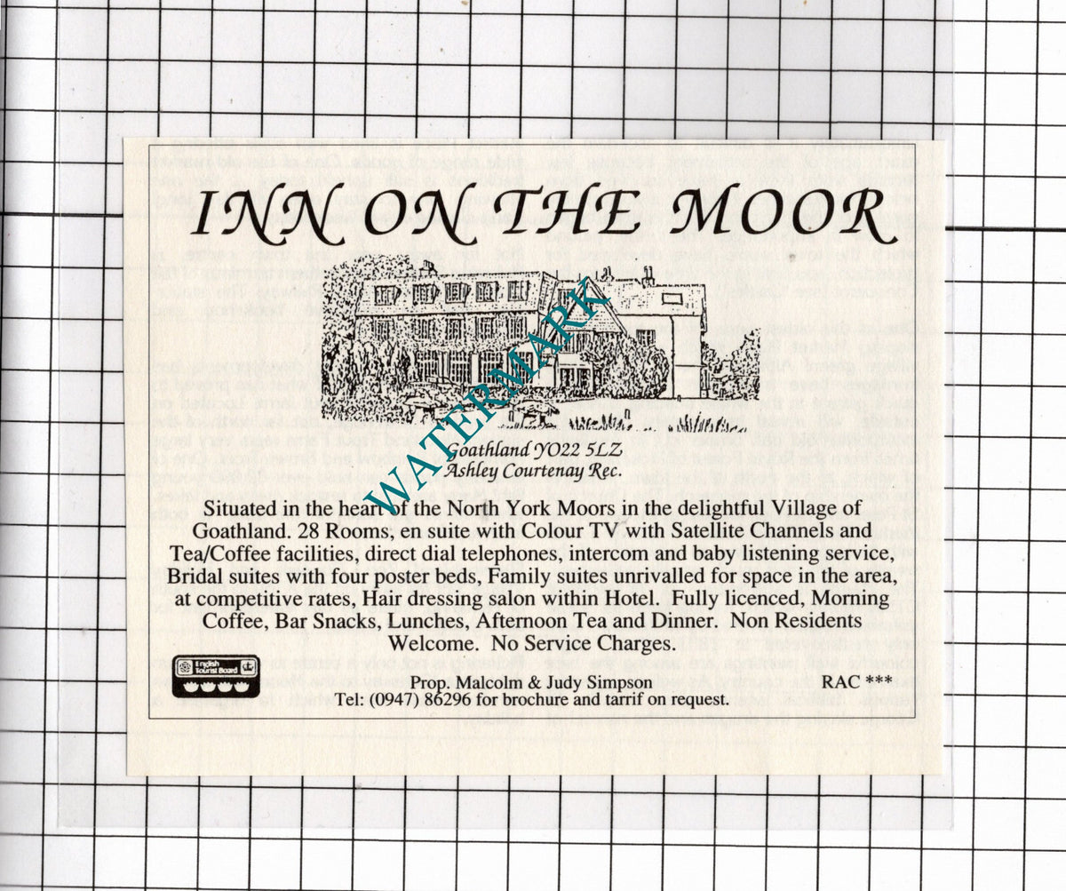 Inn On The Moor Goathland Yorkshire Malcolm Simpson - 1990 Advert