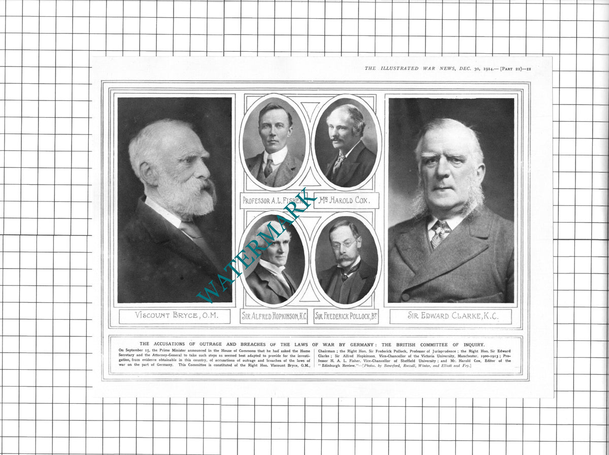 Viscount Bryce Frederick Pollock Harold Cox Sir Alfred Hopkinson -1914 Clipping