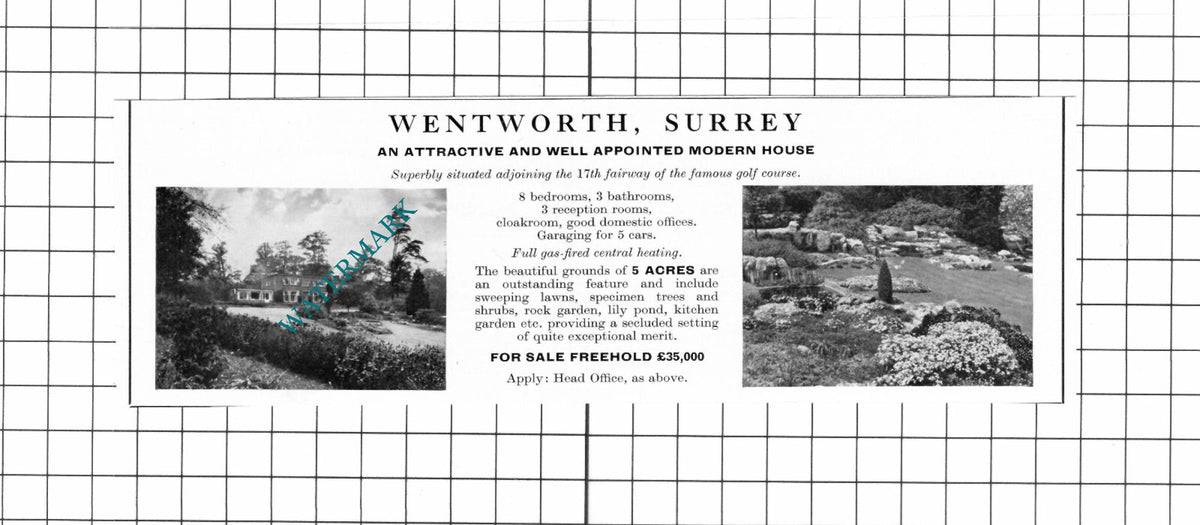 Wentworth Surrey House Sale Advert - 1967 Clipping