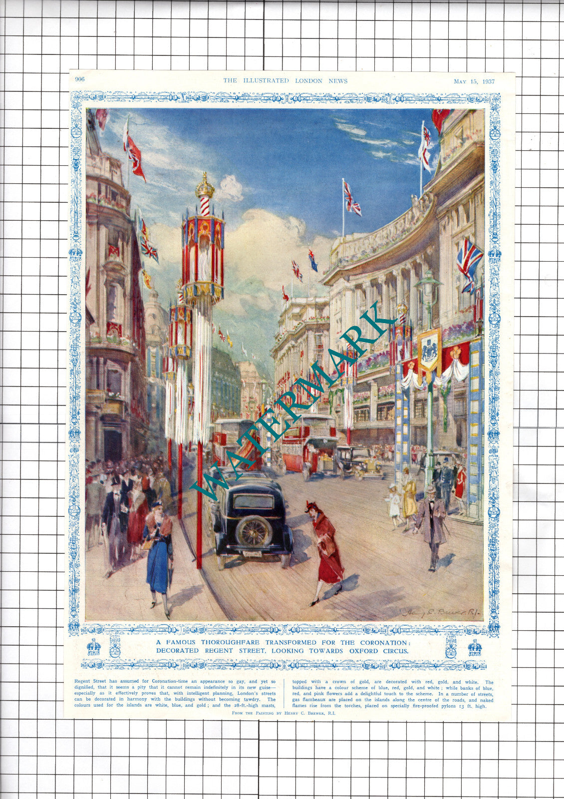 Regent Street London Coronation Henry C Brewer - 1937 News Cutting / Print