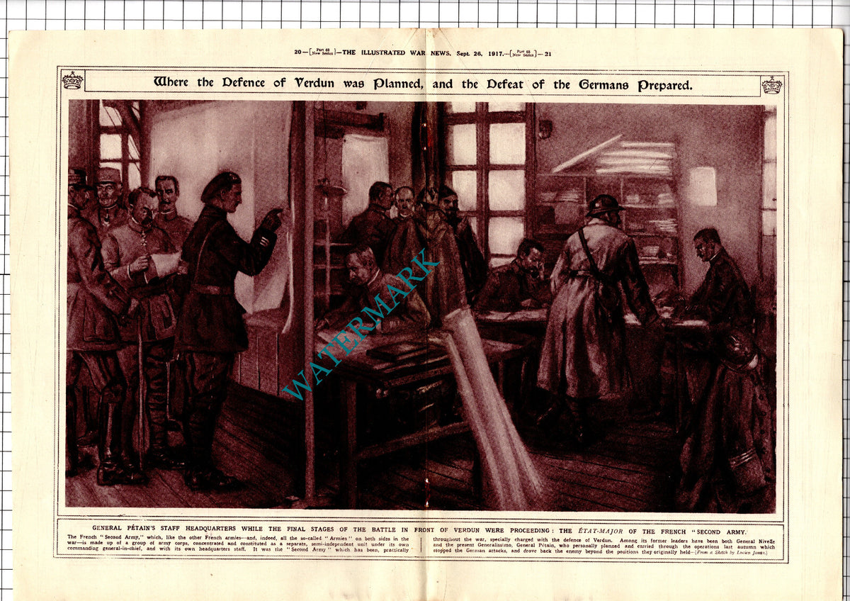 General Petain Staff Headquarters Battle Of Verdun WW1 War - 1917 Pullout Print