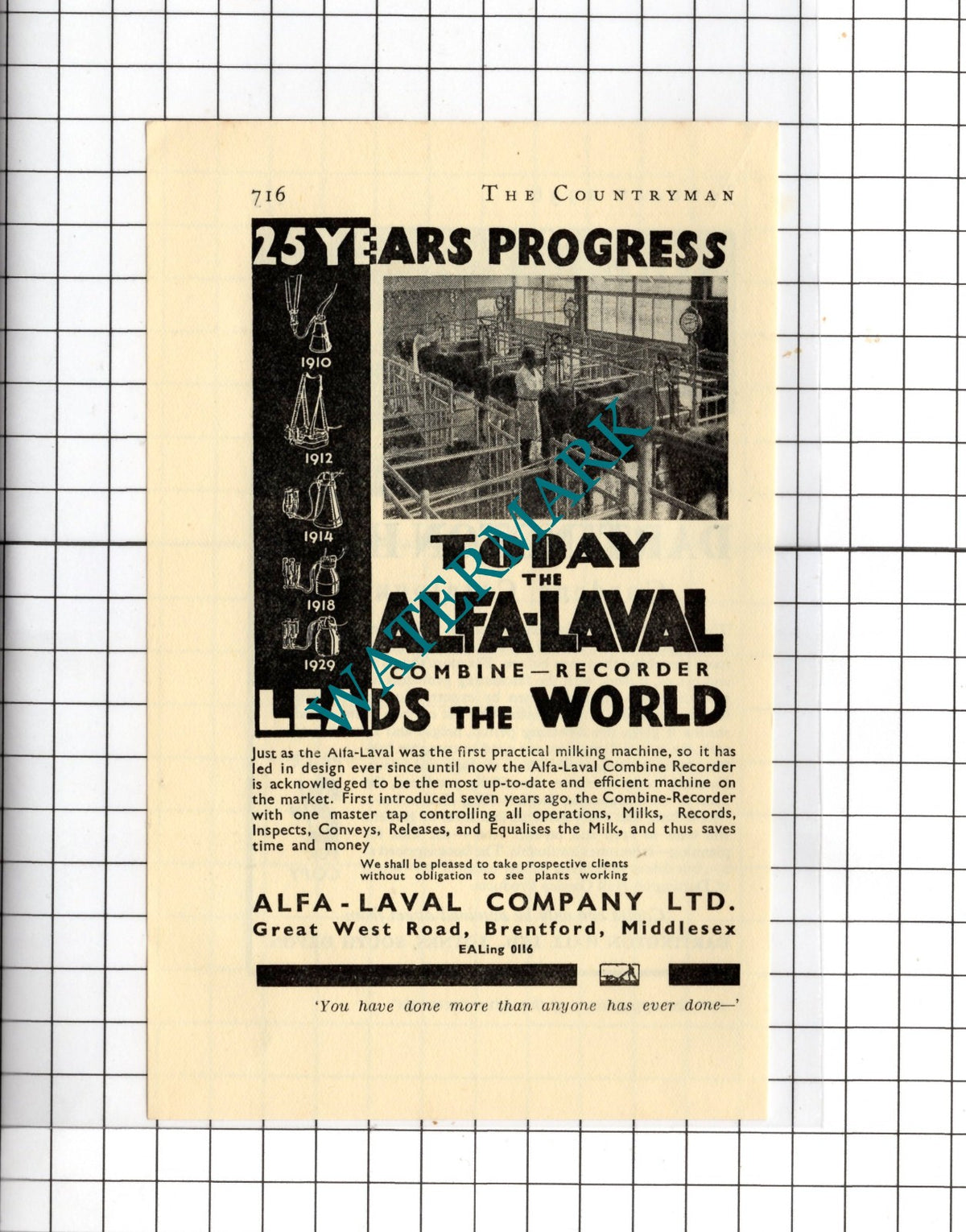 Dartington Hall Ltd Totnes Devon Alfa-Laval Company Brentford 1936 Small Advert