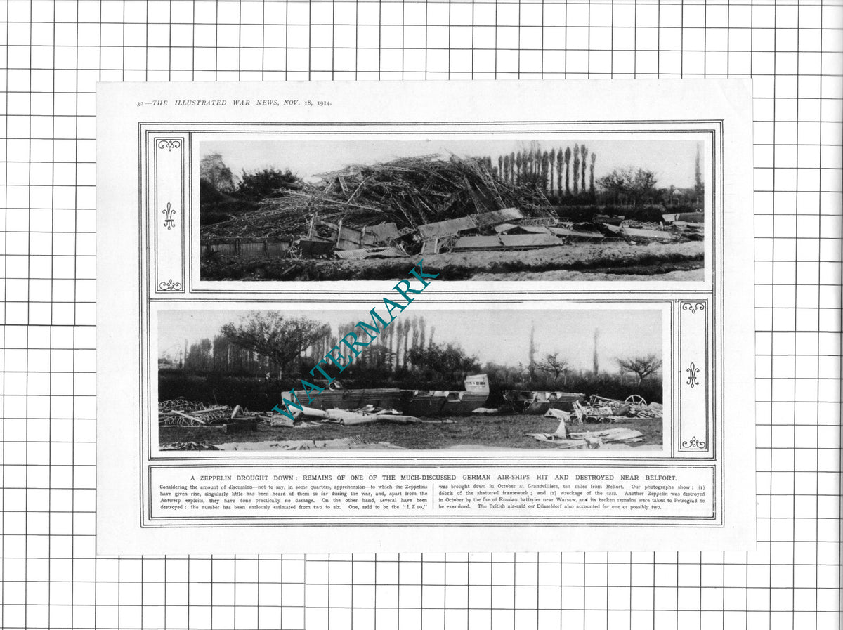 LZ10 Zeppelin Airship Belfort World War One WW1 - 1914 Clipping / Print