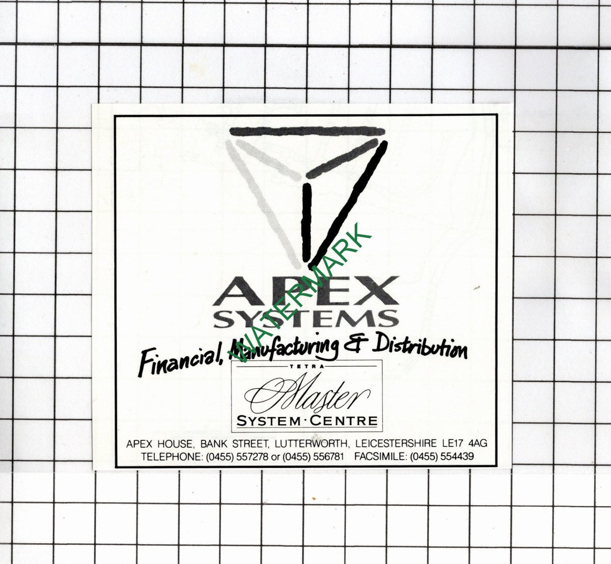 Apex Systems Apex House Lutterworth Leicestershire - 1990 Small Advert