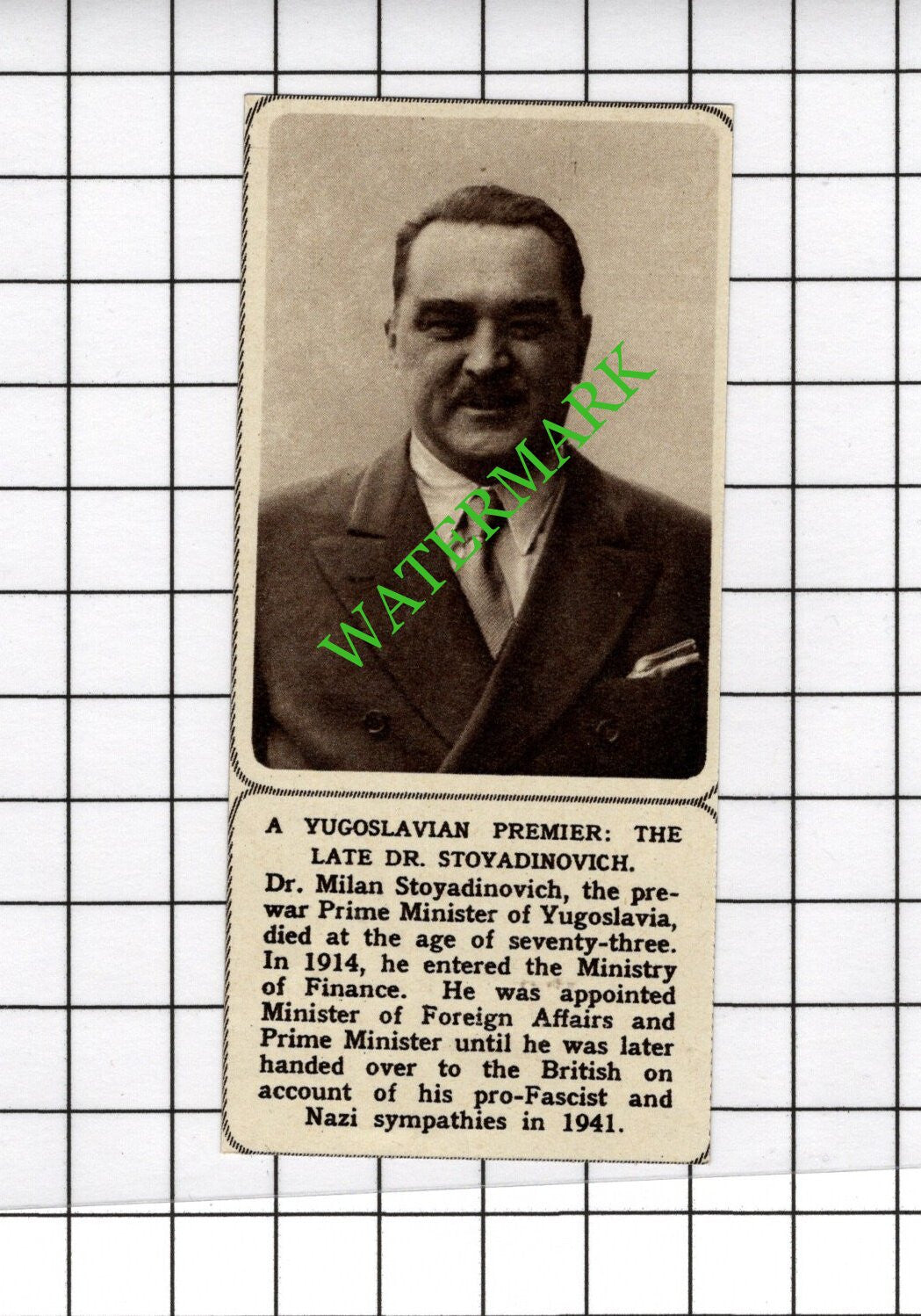 Dr Milan Stoyadinovich Obituary - 1961 SMALL Cutting