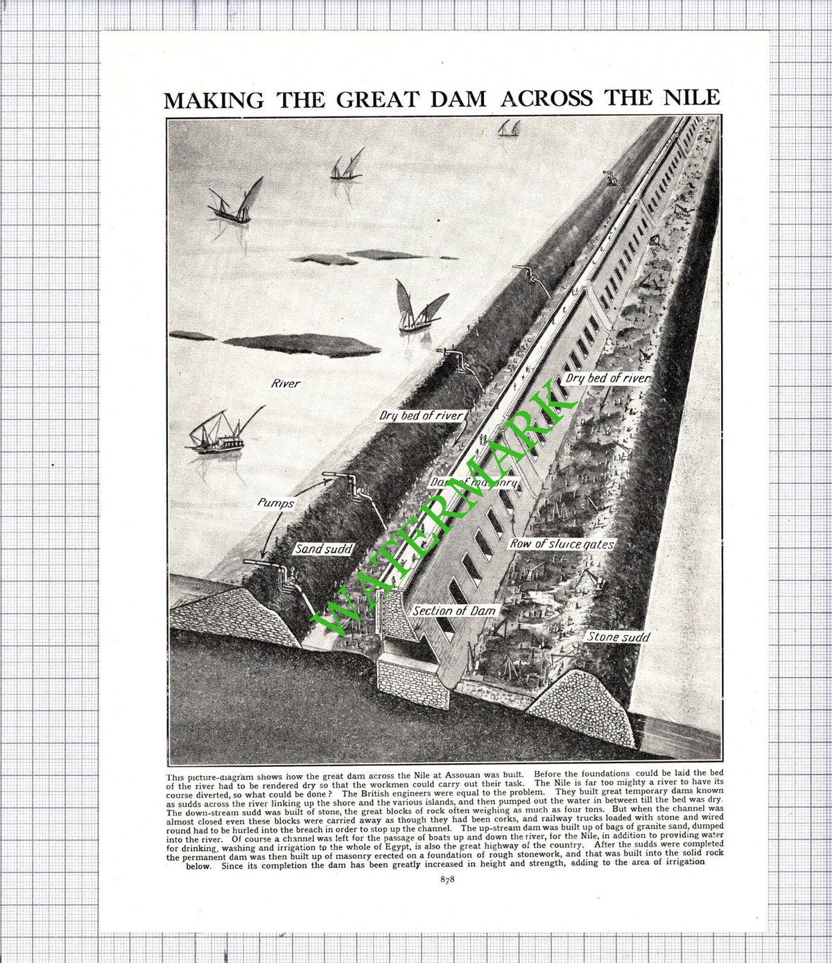 The Assouan Aswan Dam Nile Egypt - c.1950s Cutting / Print
