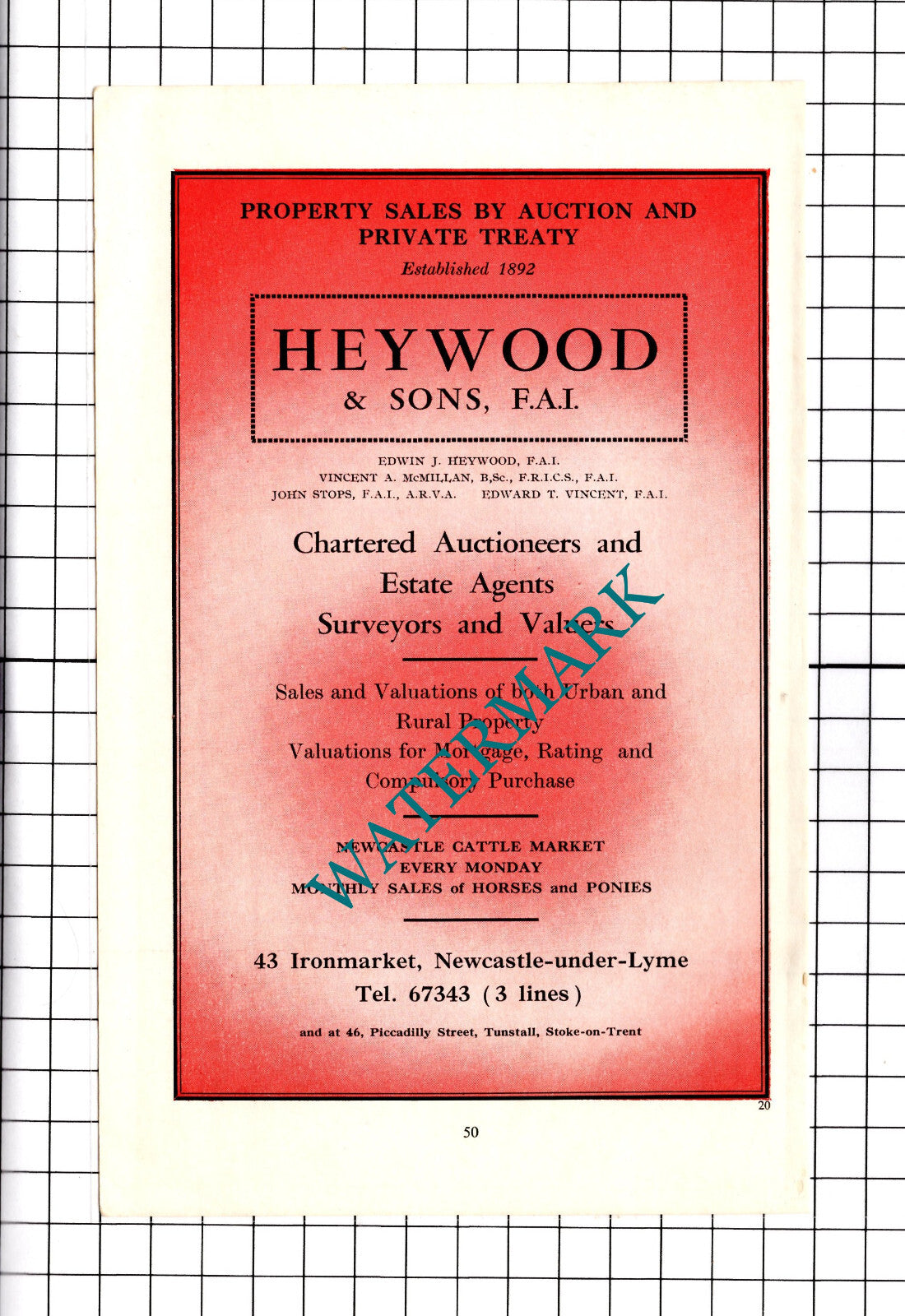 Edwin Heywood & Sons Auctioneers Newcastle Under Lyme John Stops - 1964 Advert