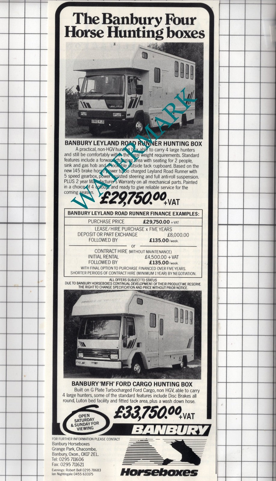 Banbury Horseboxes Banbury Oxfordshire - 1989 Advert