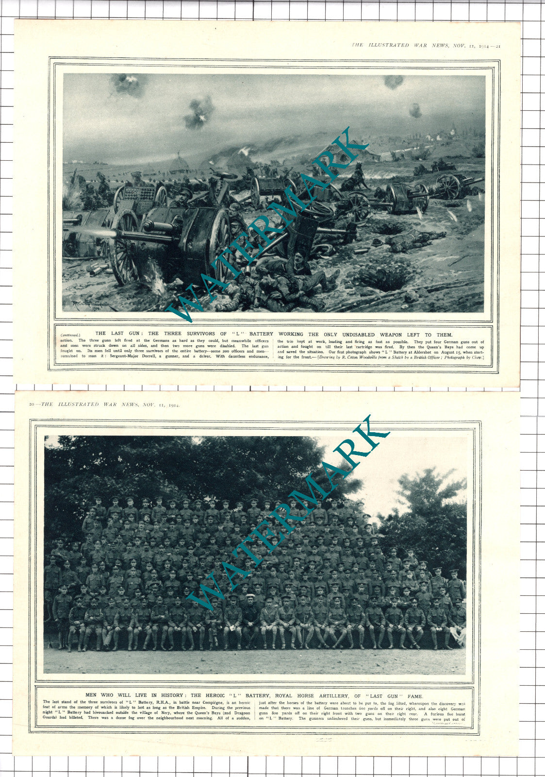 L Battery Royal Horse Artillery RHA Last Gun Dorrell - 1914 2-Part Clipping