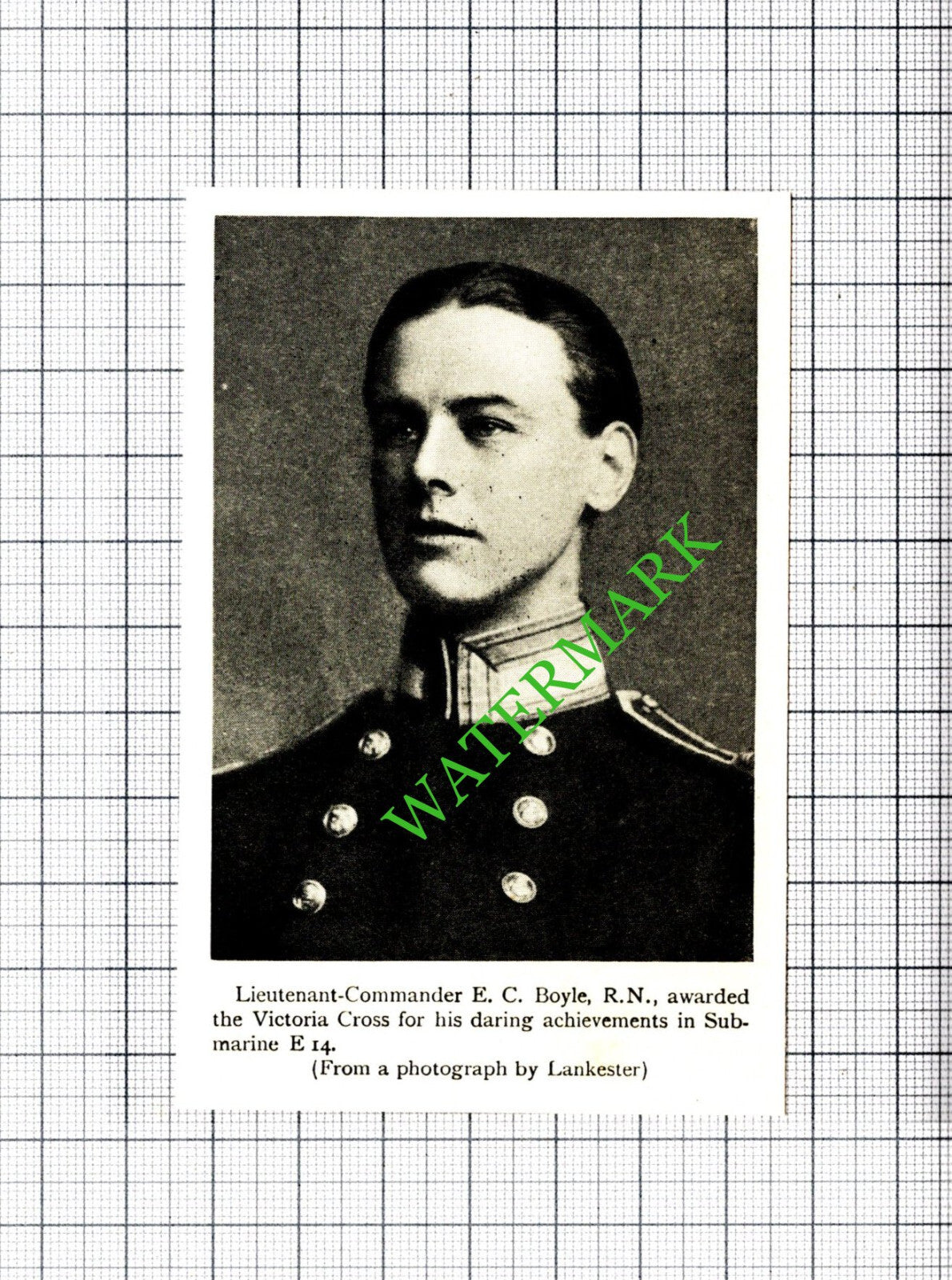 Lt Comm E C Boyle Royal Navy Submarine E14 WW1 Great War- c.1920 Small Cutting