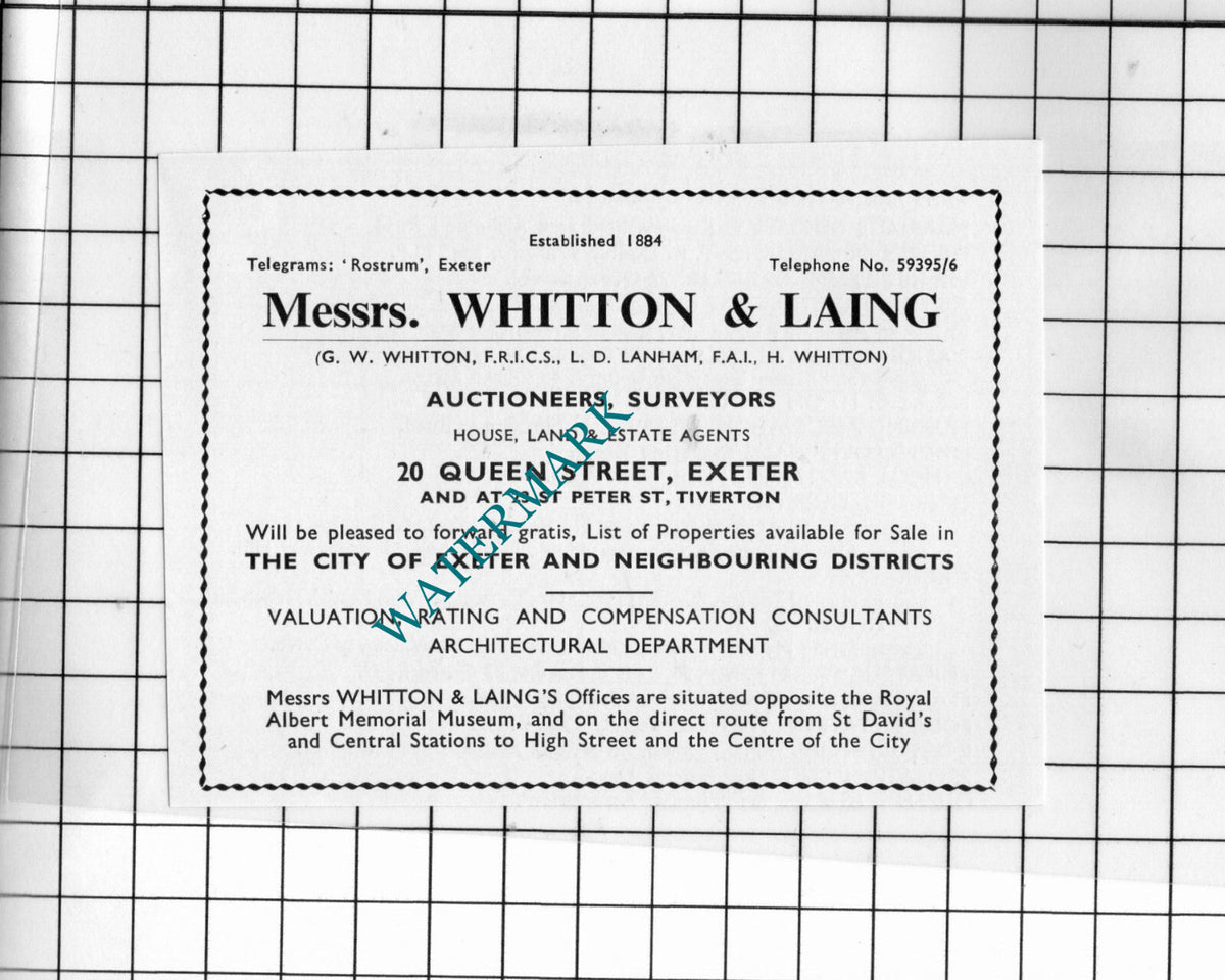 Messrs Whitton & Laing Exeter Devon Lanham - 1957 Small Advert
