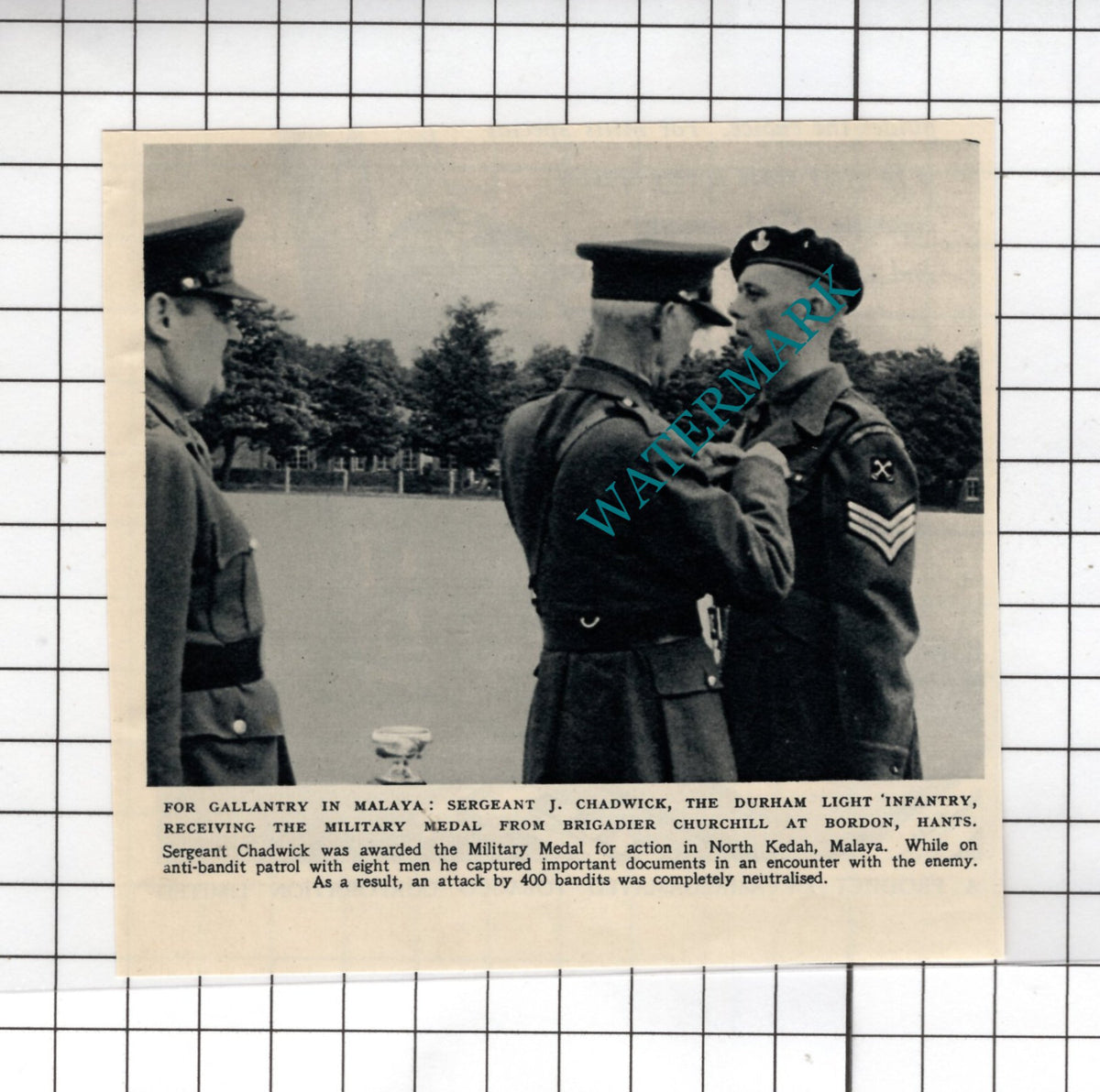 Sgt J Chadwick Durham Light Infantry DLI North Kedah Malaya - 1950 Small Cutting