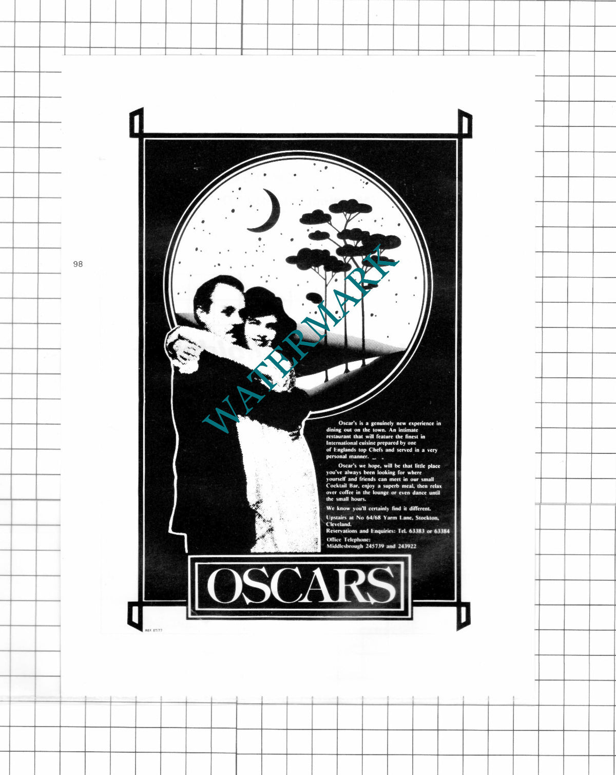 Oscars Restaurant Stockton On Tees - c.1980 Advert