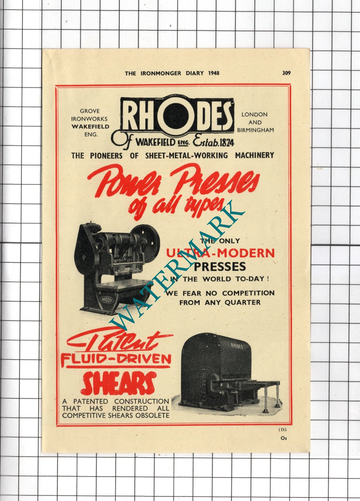 Rhodes Of Wakefield Grove Ironworks Wakefield England - 1948 Small Advert