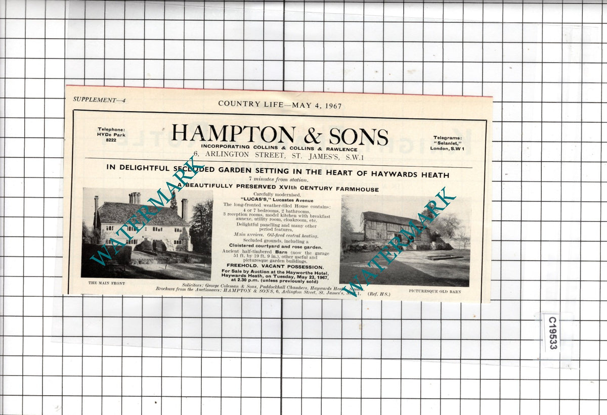 Lucas's Lucastes Avenue Haywards Heath Sussex - 1967 House Sale Advert