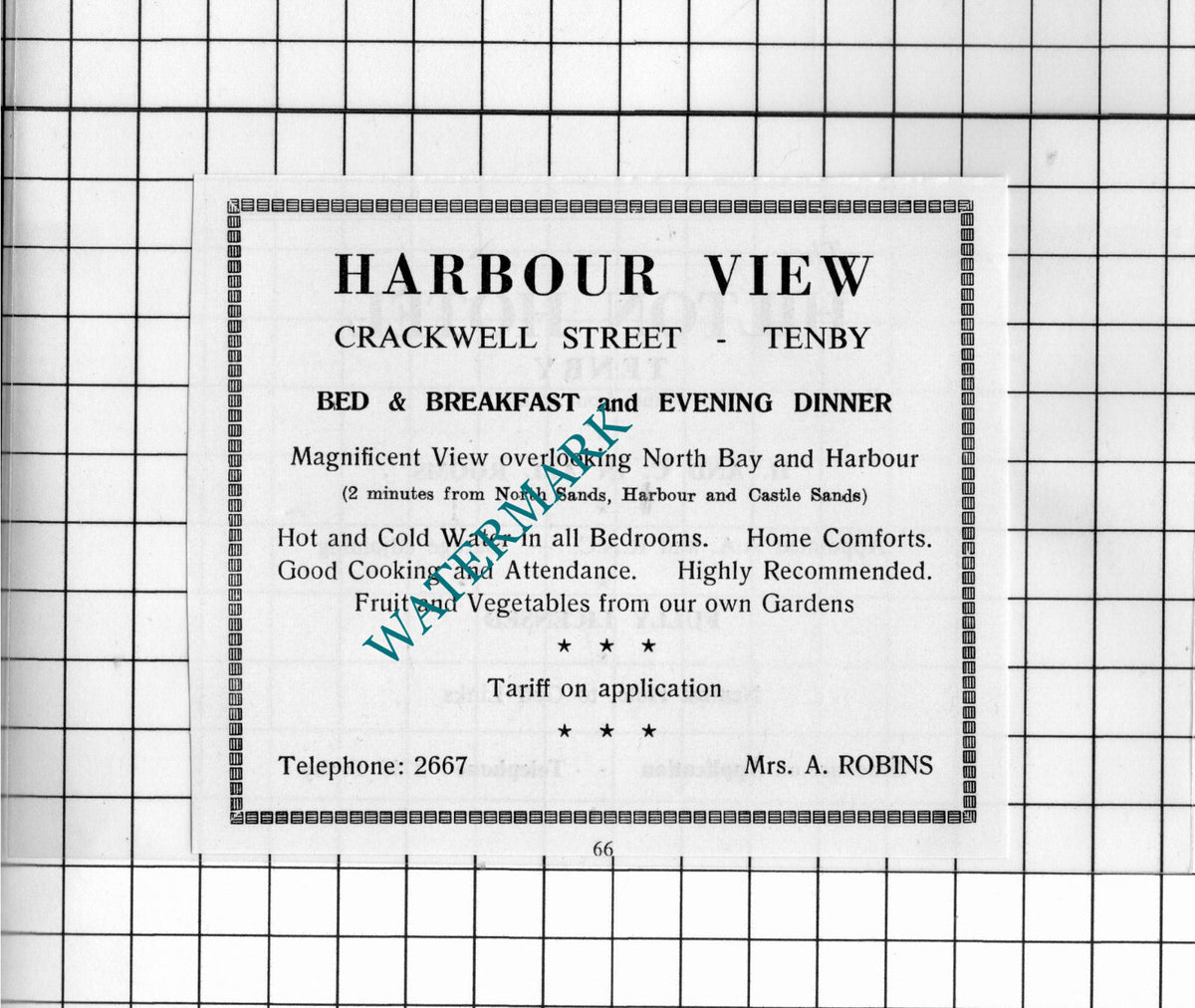 Harbour View Hotel Tenby Mrs A Robins Small Advert - 1962 Cutting