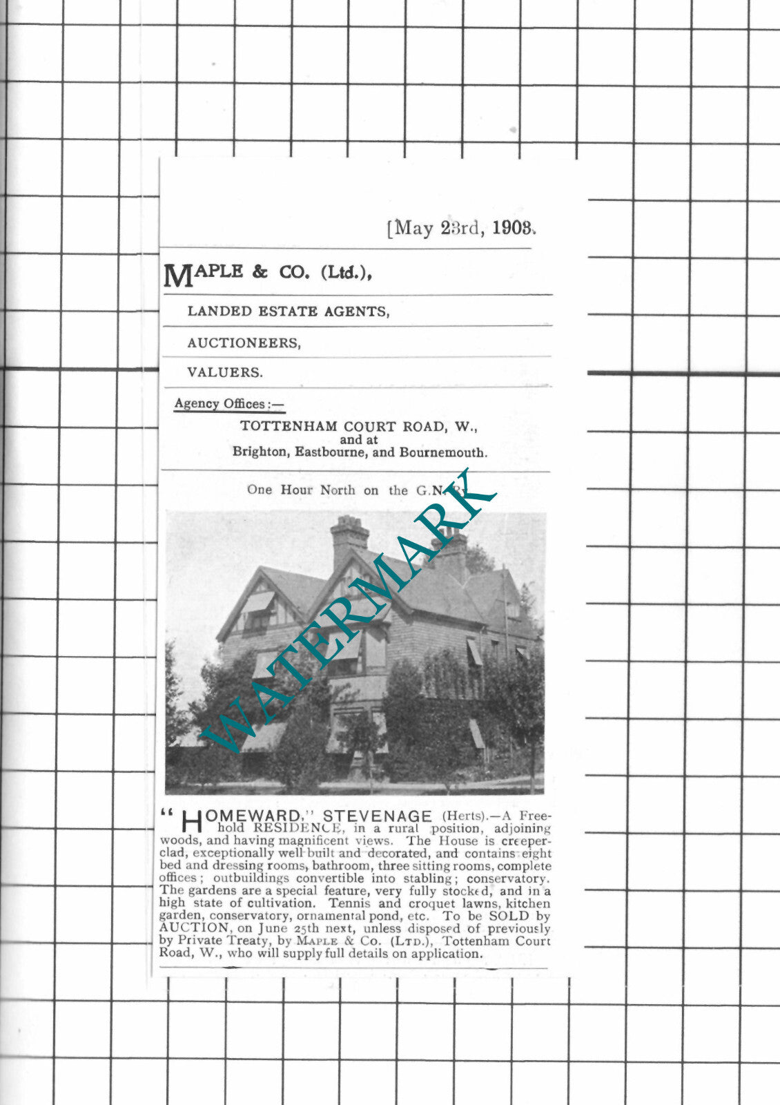 Homeward Stevenage Hertfordshire Sale Advert - 1903 SMALL Clipping / Print