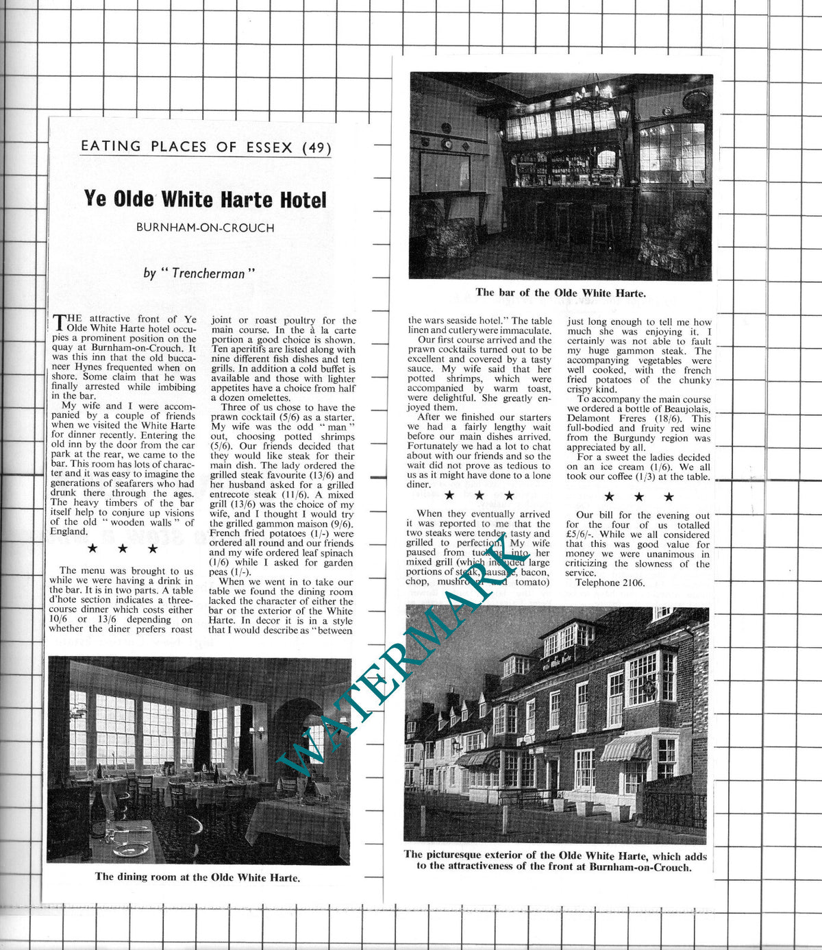 Ye Olde White Harte Hotel Burnham-on-Crouch Essex - 1967 Two-Part Clipping