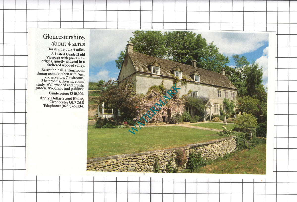 Horsley Gloucestershire Vicarage House Sale Advert - 1991 Clipping / Print