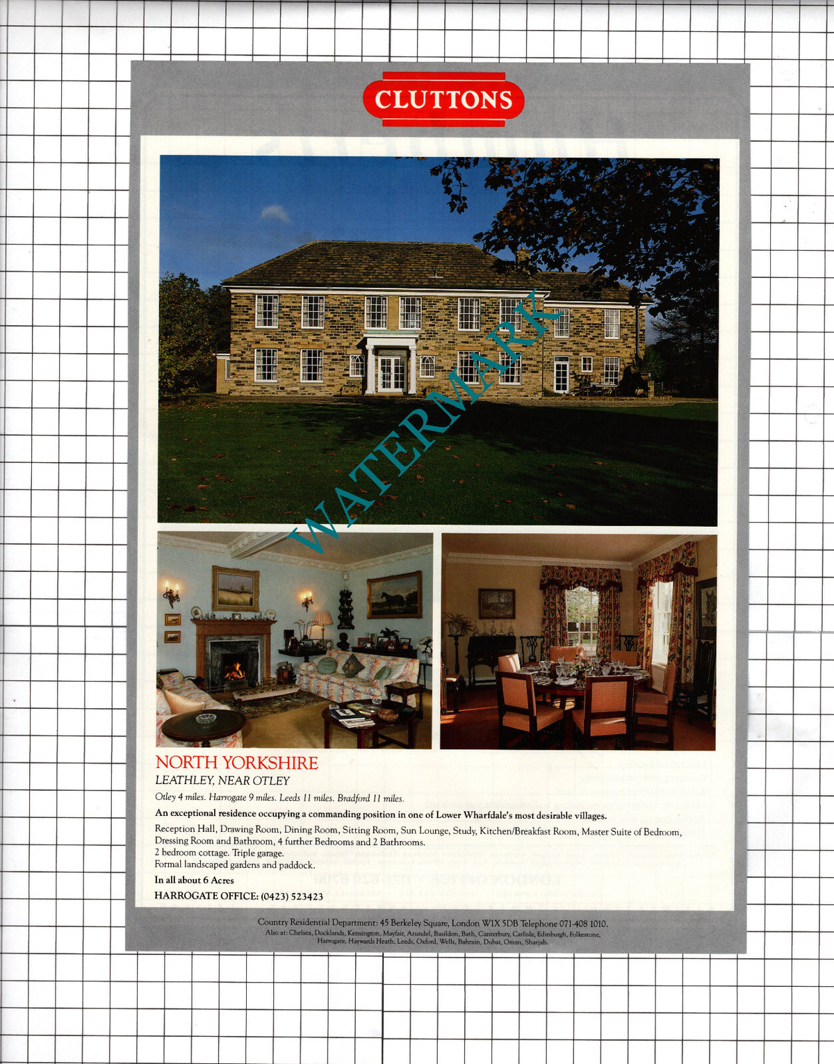 Vicarage Fosbury Estate Wiltshire Teulon / Leathley Yorkshire - 1990 Sale Advert