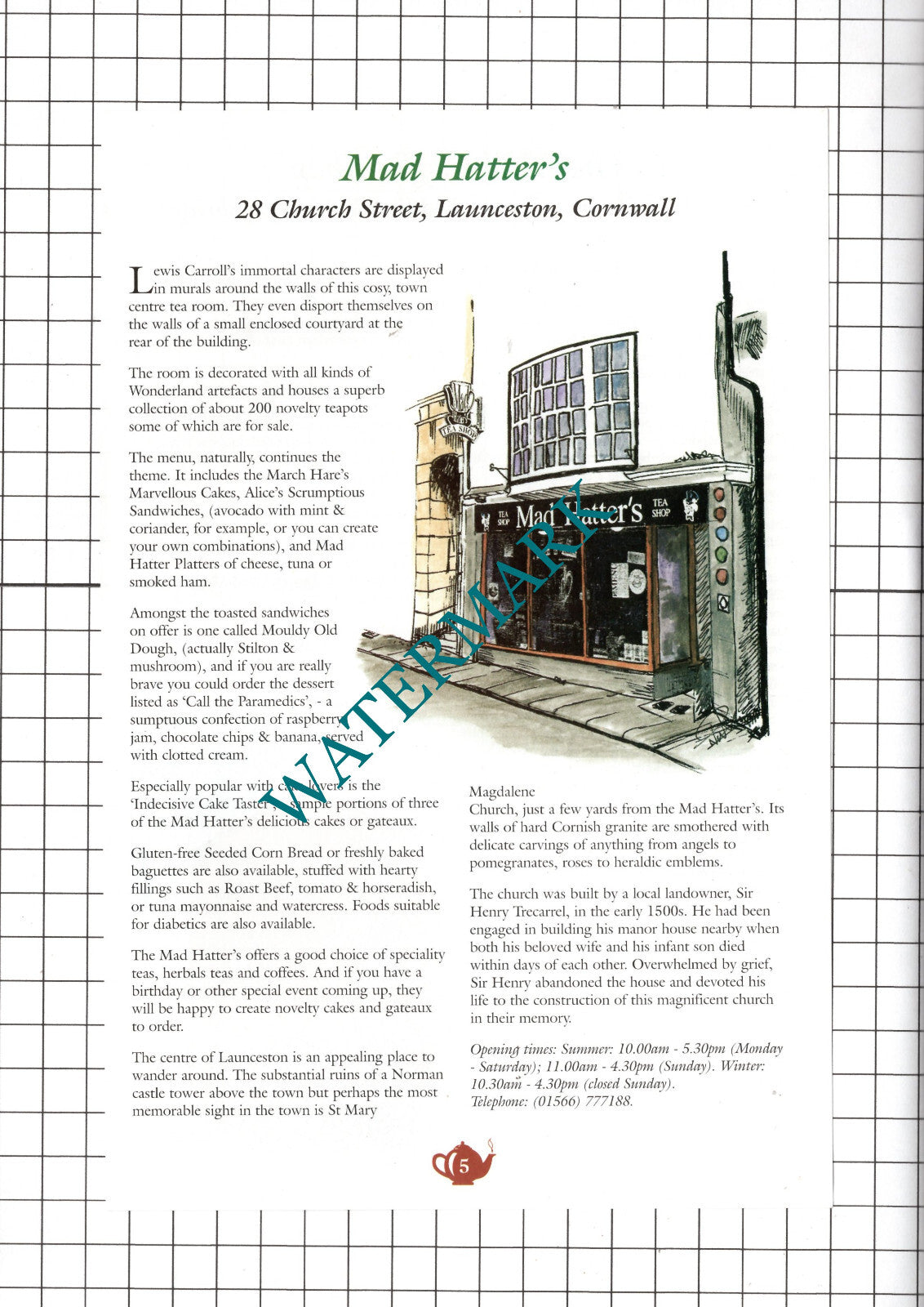 Avon Mill Loddiswell Anne Lowe / Mad Hatter's Launceston Cornwall- c.2001 Advert