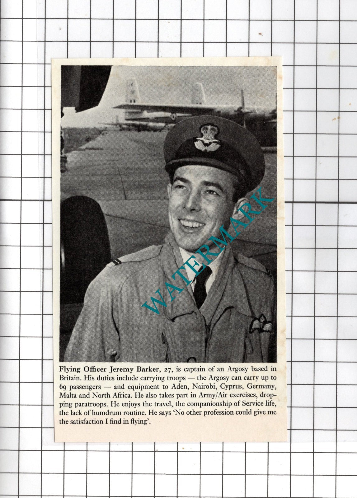 Flying Officer Jeremy Barker Small Clipping - 1964