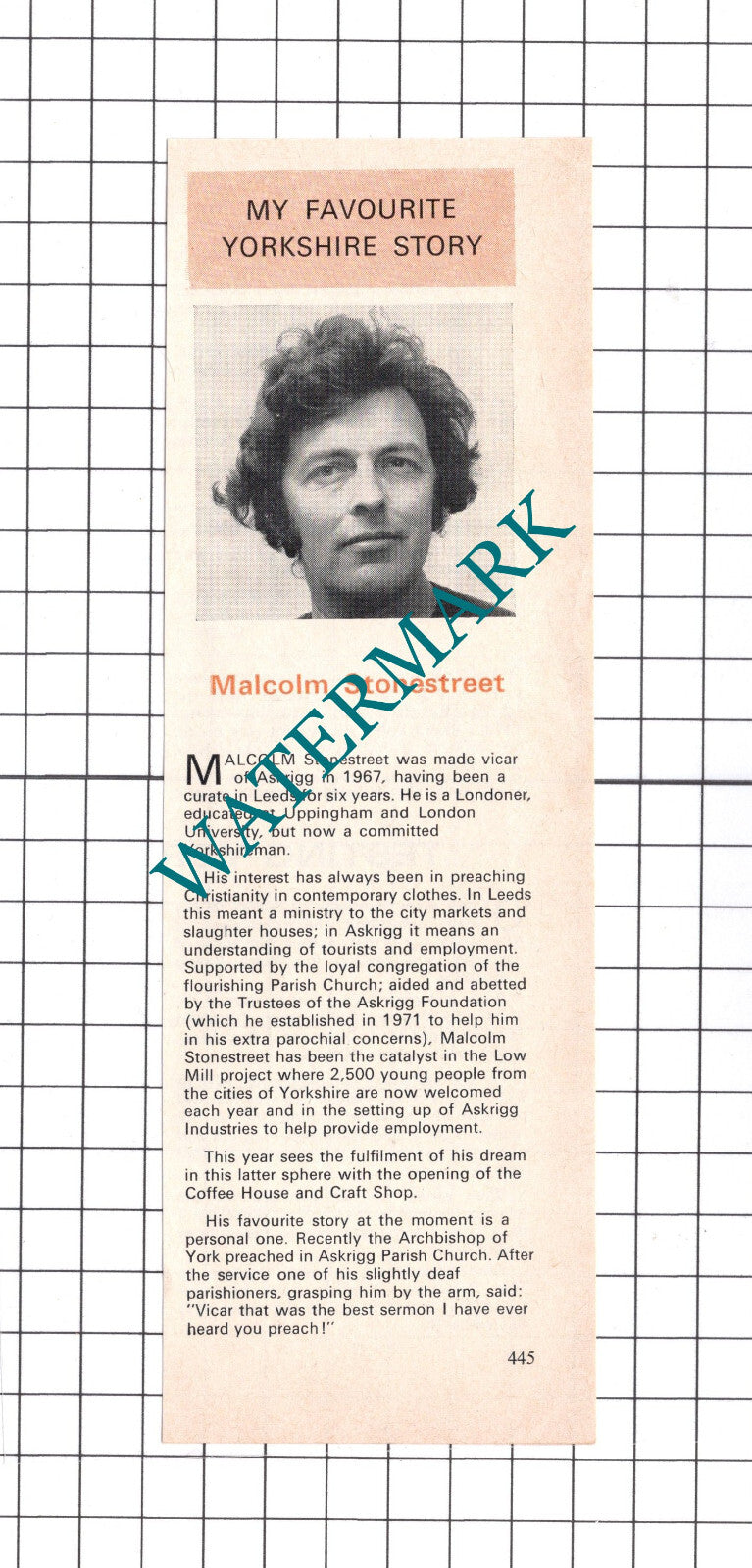 Malcolm Stonestreet Vicar Of Askrigg - 1977 Clipping