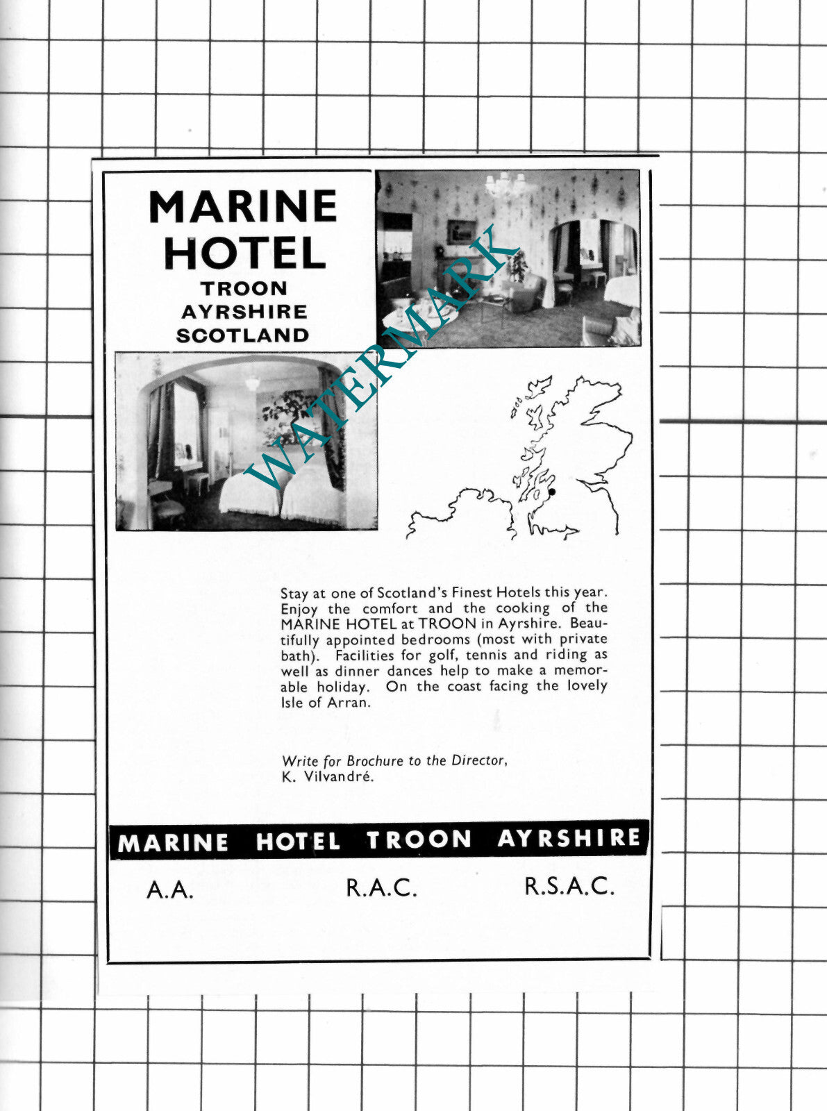 Marine Hotel Troon Ayrshire Scotland K Vilvandre Small Advert - 1967 Clipping