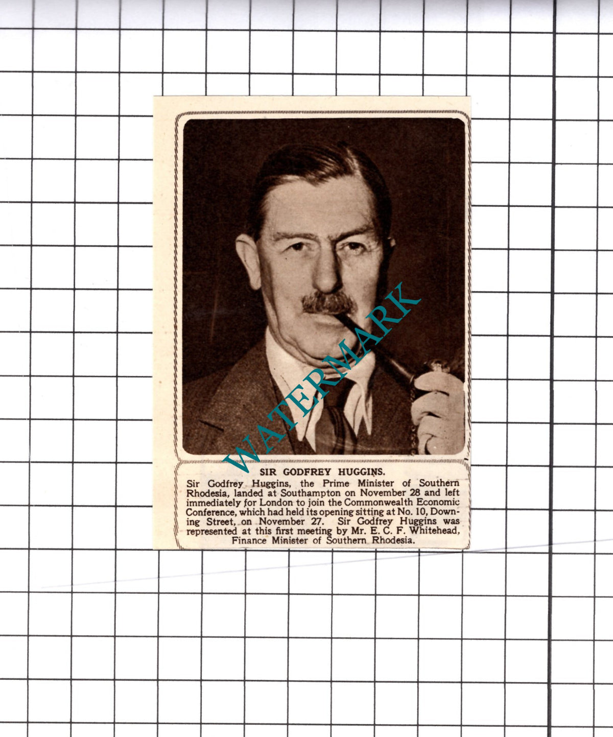 Sir Godfrey Huggins Prime Minister Southern Rhodesia - 1952 Small Cutting