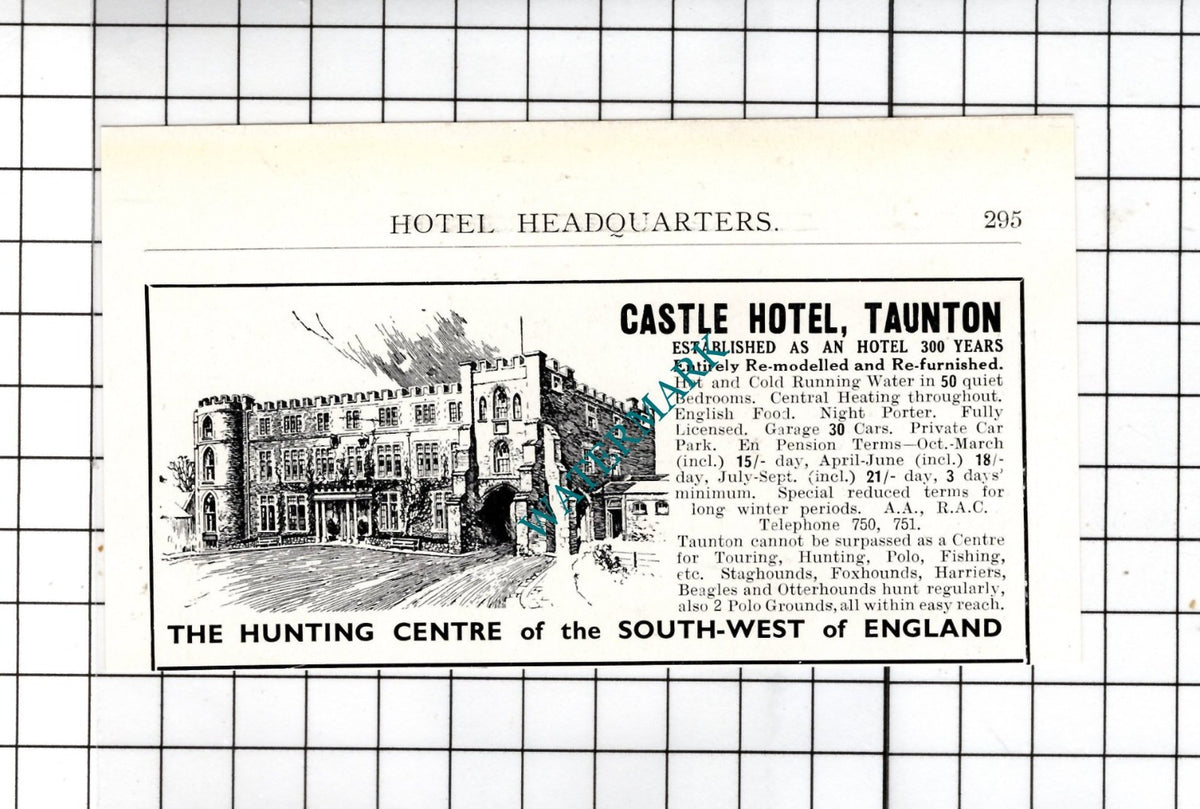 Castle Hotel Taunton - 1932 SMALL Advert