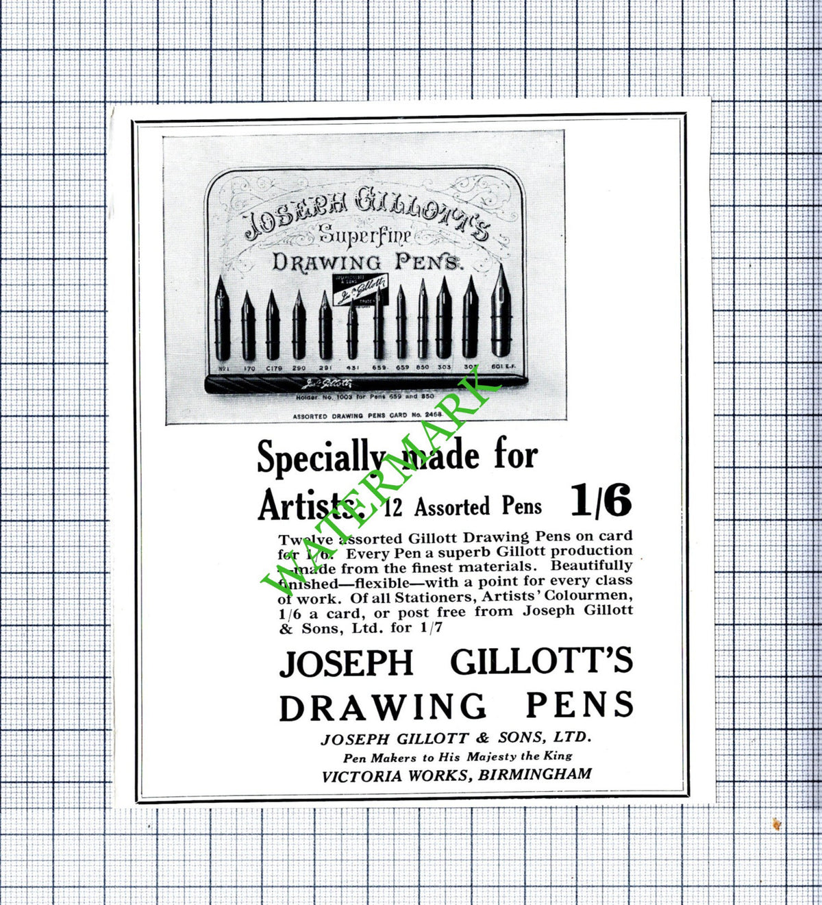 Joseph Gillott & Sons Small Advert - 1930s Cutting / Print